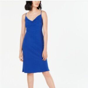 19 COOPER Womens Blue Spaghetti Strap V Neck Below the Knee Sheath Dress S